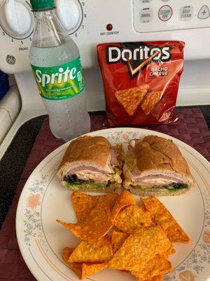 Oven Roasted Turkey & Black Forest Ham with Doritos Nacho Cheese Chips & Sprite. All photos were taken on my Apple IPhone XR Camera.