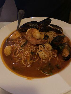 Seafood with angel hair pasta