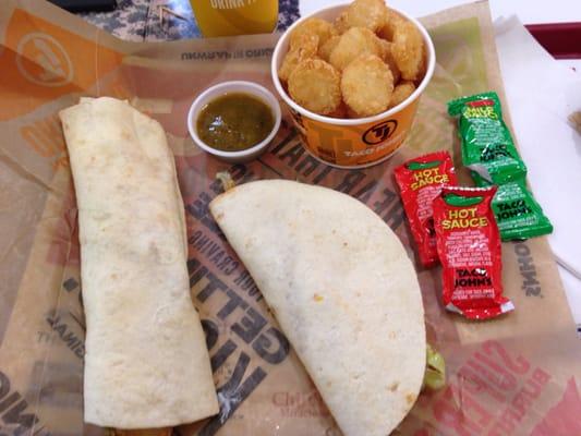 Soft shell taco + meat-and-potato burrito combo