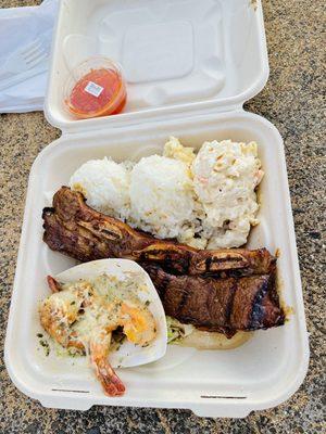 Garlic Shrimp and Hawaiian BBQ Short Ribs