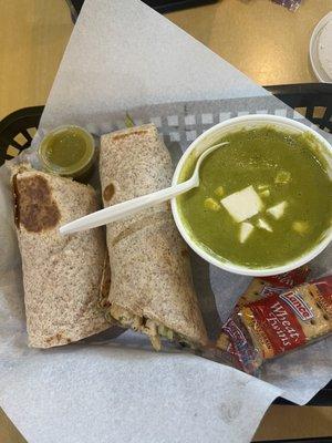 Chicken wrap with poblano soup