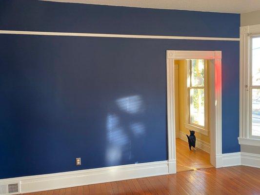 The color "Dress Blues" from Sherman Williams created a handsome and refined look for the dining area.