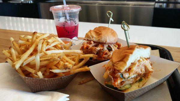 Chicken burger (double patty!) and some legit fries.