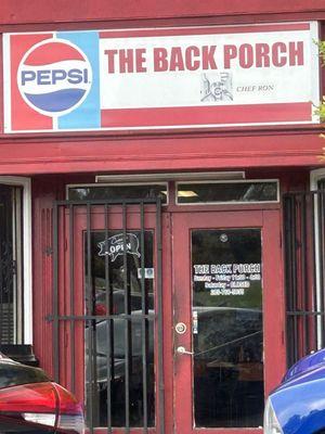 Front entrance of the Soul food restaurant, The Back Porch.