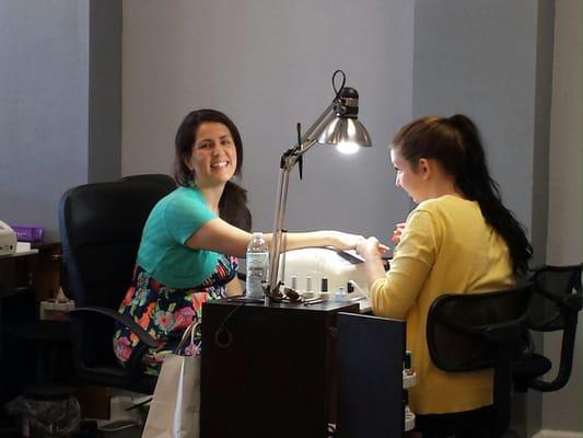 The bride getting her gel, French tips... Looked great!!!