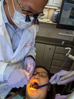 Selfie during dental treatment.  Open wide.  Makes their job easier and faster!