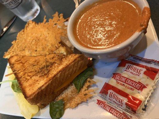 Parmesan Crusted Grilled Cheese with Tomato Basil Soup ($12)