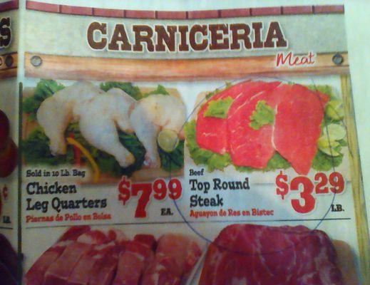 Advertised price for March 22-28, 2023: Beef Top Round Steak (Aguayon de Res en Bistec) $3.29/lb