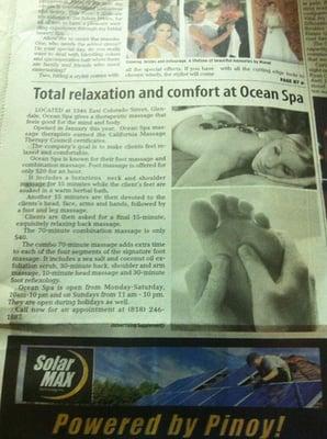 Ocean Spa on Los Angeles Asian Journal Newspaper