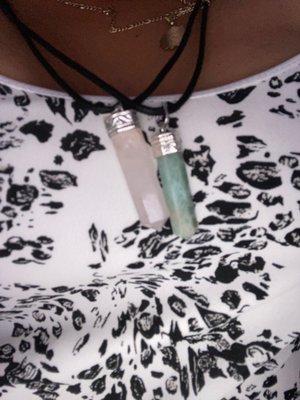 Rose quartz and amazonite necklaces