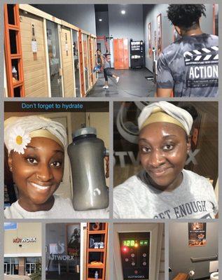 My before and after (sweaty picture) the facility, collage style.