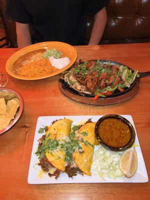 Quesabirria and steak fajitas