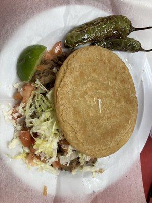 Beef Fajita Gordita (roasted Serrano peppers extra)