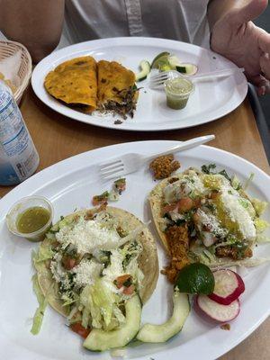 Chicken, al pastor and birria tacos