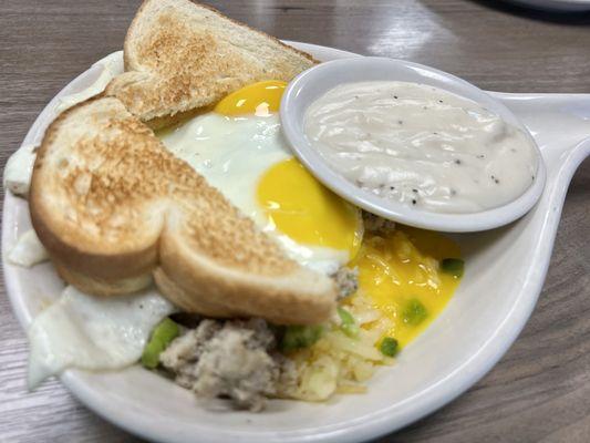 Cowboy Omelette with country gravy on the side