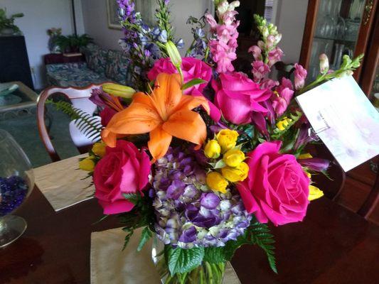 Colors Of The Rainbow Bouquet Premium In Real Life ... AMAZING! Thanks Eau Gallie Florist!