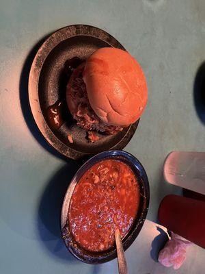 BBQ pork sandwich and Brunswick stew.