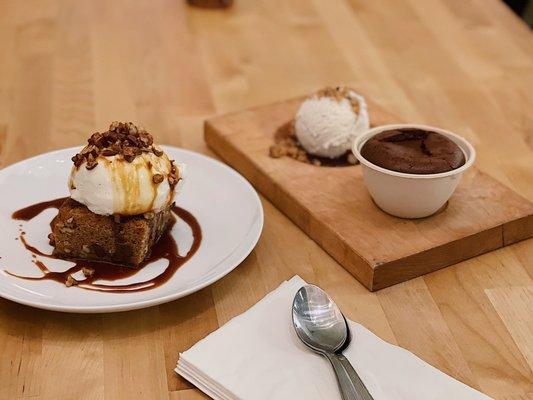 Delicious blonde sundae and Dark Decadence gf Molten Cake with vegan ice cream