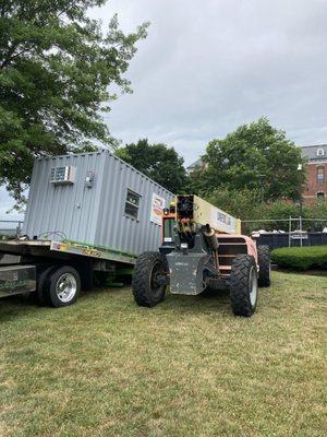 Our combo office / storage container has 10' of insulated HVAC office space and a partitioned off 10' back room storage.