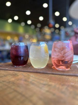 Sangria Flights (from L to R) Red Berry Seasonal Strawberry Rose