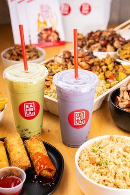 BAMBUU Asian Eatery serves Boba Tea and family size Super Bowls perfect for family style enjoyment.