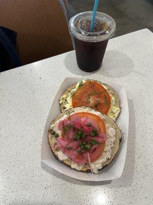 whitefish salad & egg salad on poppyseed bagel