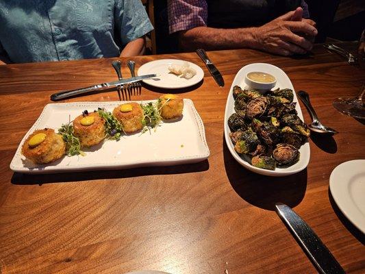 Crab cakes and Brussels Sprout