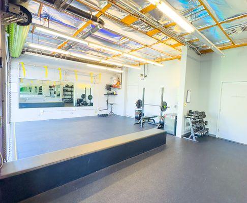 The garage/gym, where we offer heavy lifting, toning, HIIT, and TRX classes, as well as personal training