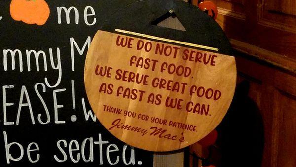 Sign at the hostess stand....