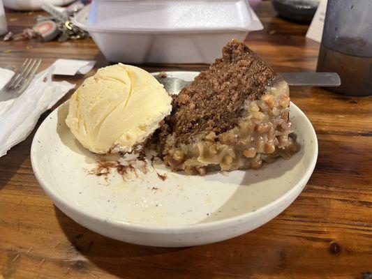 German chocolate cake with ice cream