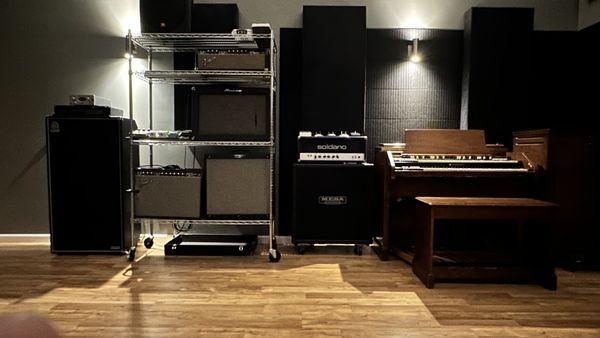 Wall of AMPS and our Hammond C-3 with Leslie.