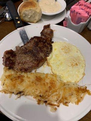 Steak and eggs, biscuits and gravy. Breakfast time! $9.49