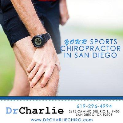 Sports chiropractor Mission Valley, San Diego, CA. Call for app: 619-519-1501. www.drcharliechiro.com