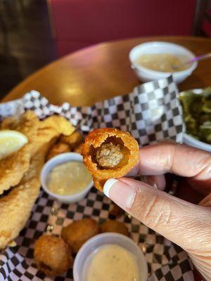 The fried mushrooms in cross-section