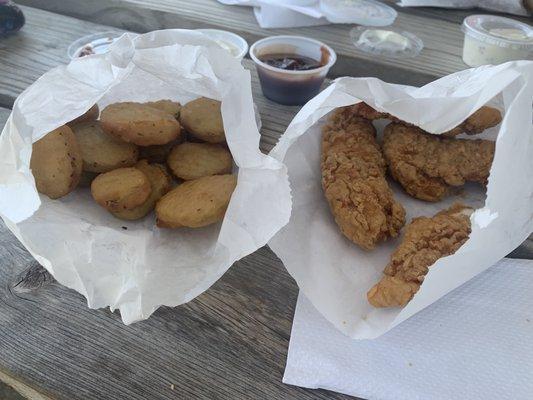 Fried pickles, chicken tenders