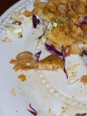 Frozen poop shrimp & Random fish inside taco.