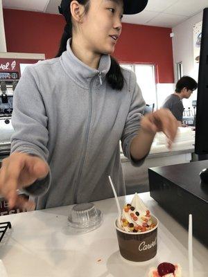 Lovely young lady at counter