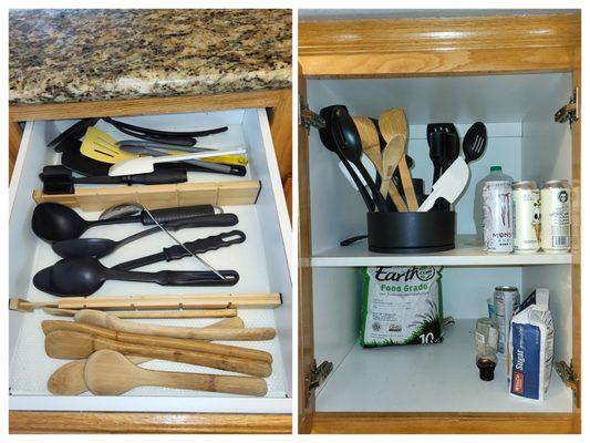 After & Before... Utensils from lazy susan on a shelf to drawer near stove