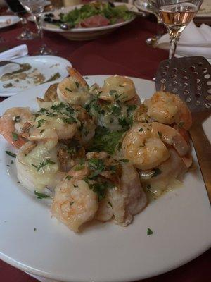 Stuffed flounder topped with jumbo shrimp