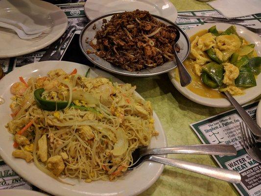 Singapore noodles, chicken fried rice, curry chicken