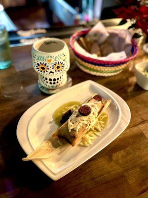 Tamalito - Homemade bean tamal, salsa verde, longaniza