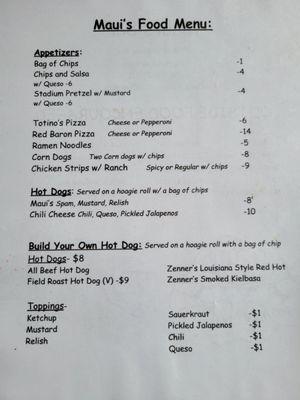 Current menu as of 8/20/24