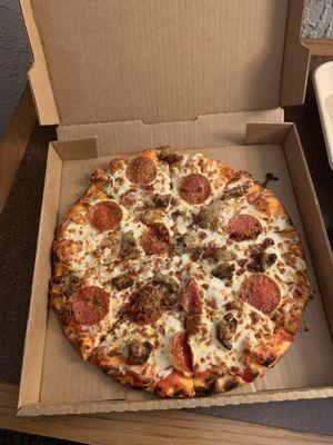 Meat lovers pizza from their restaurant