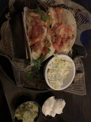 Fish Tacos with a side of coleslaw