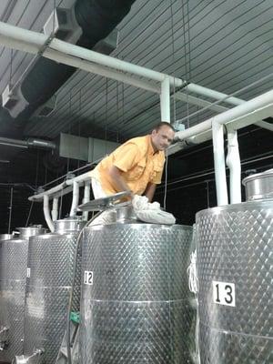 Drew H. hard at work in the Winery