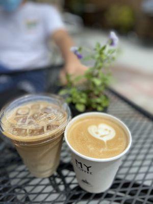 Iced and hot lattes