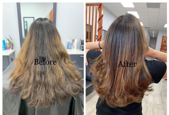 # balayage # highlights # haircut # hairstyle # butterfly cut # layer cut