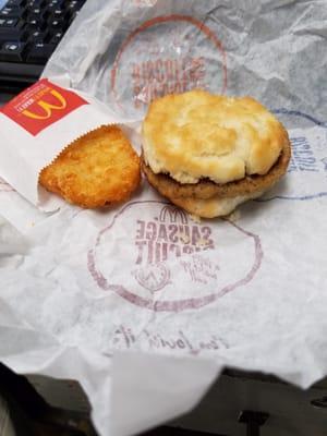 Sausage biscuit and hashbrown