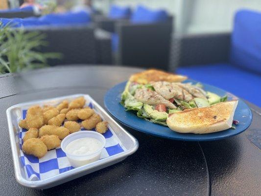 Cheese curds and Mahi Mahi salad