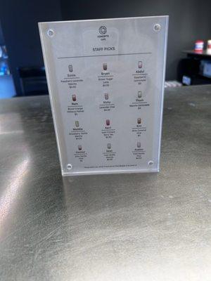 Specialty menu